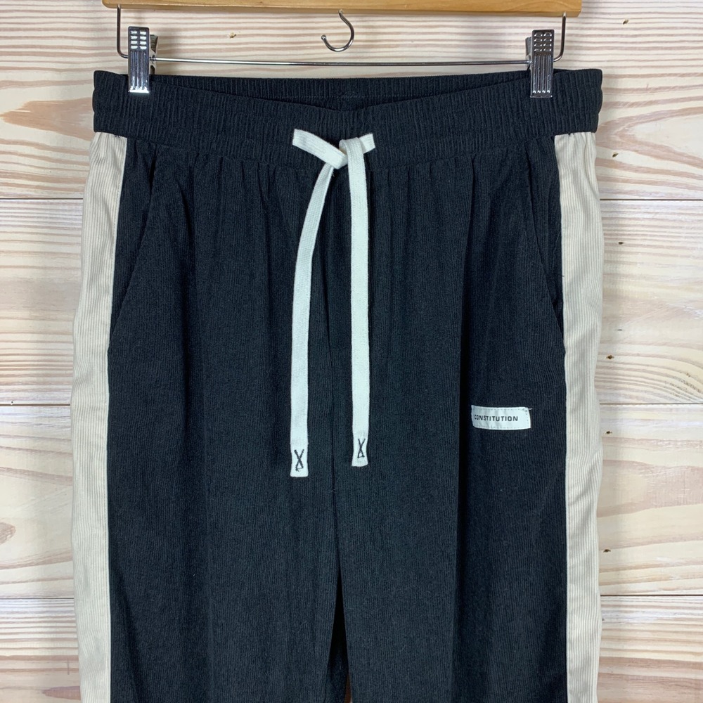 Constitution Corduroy Pants Mens L Black Cream Striped Straight Streetwear